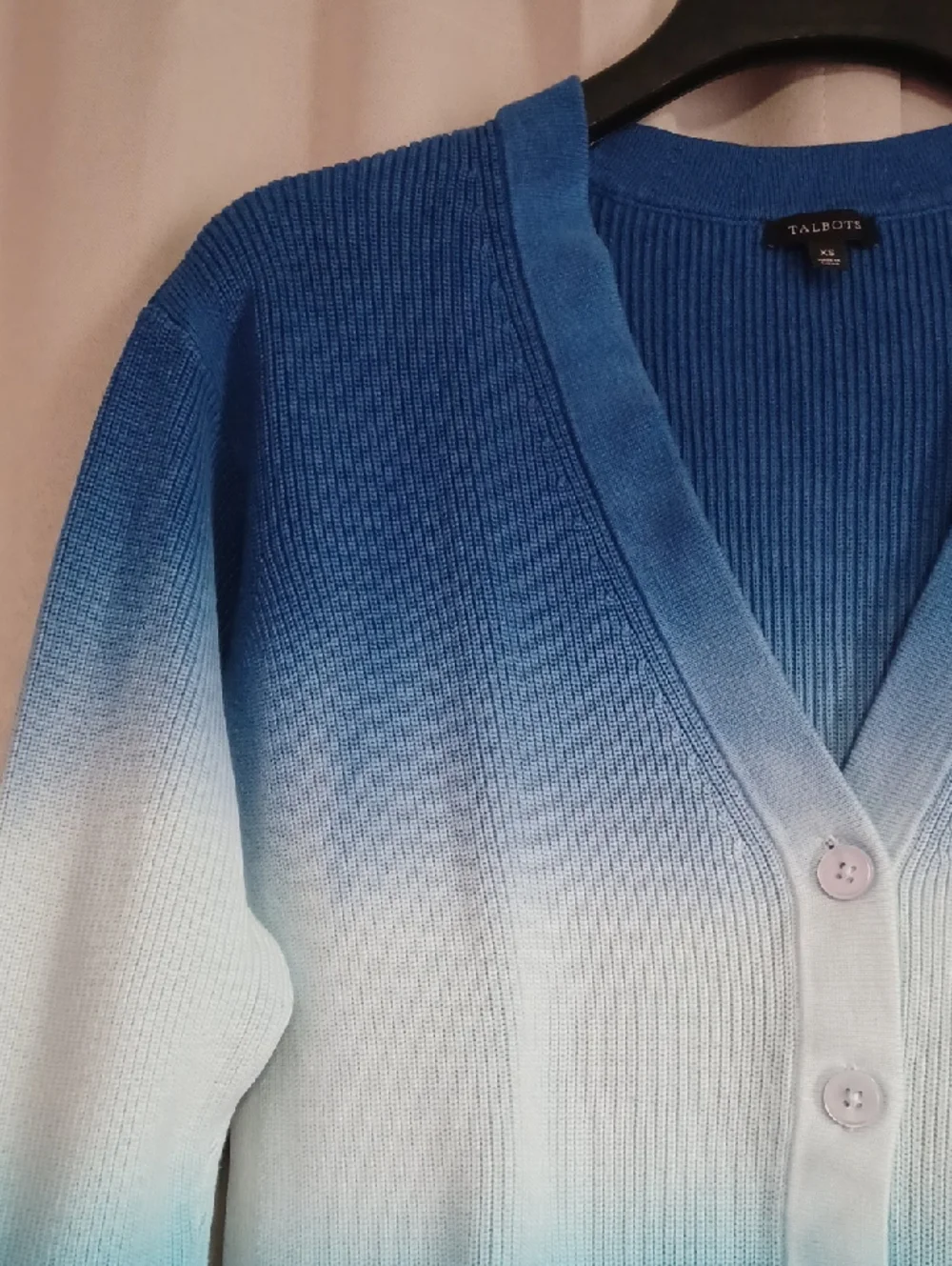 Talbots Blue Ombre Dip-Dye Girlfriend Ribbed Cardigan V-Neck Button Front XS